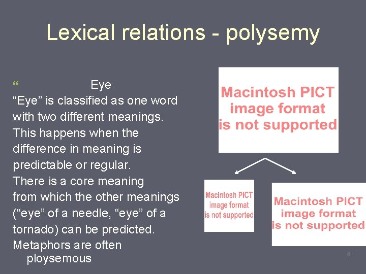 Lexical relations - polysemy Eye “Eye” is classified as one word with two different