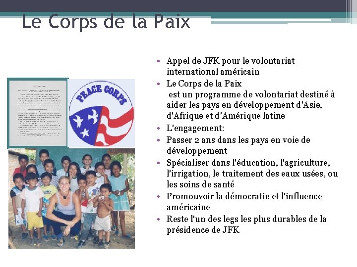 Le Corps de la Paix • Appel de JFK pour le volontariat international américain