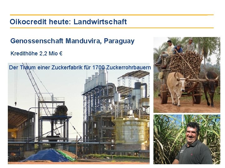 Oikocredit heute: Landwirtschaft Genossenschaft Manduvira, Paraguay Kredithöhe 2, 2 Mio € Der Traum einer