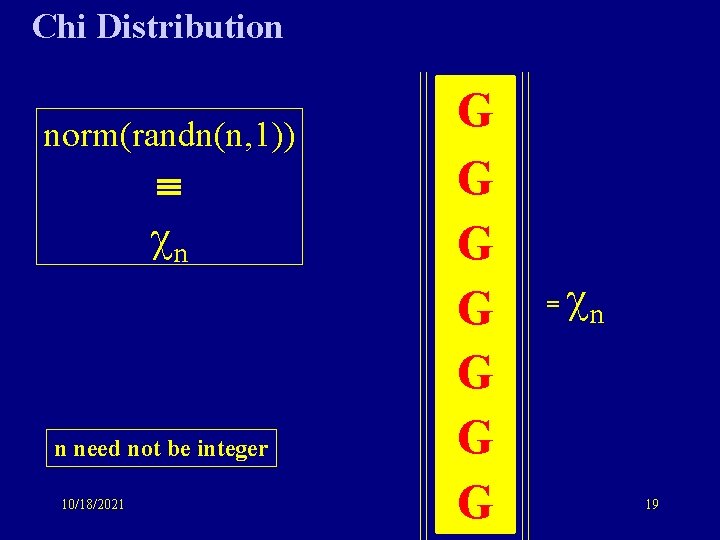 Chi Distribution norm(randn(n, 1)) n n need not be integer 10/18/2021 G G G