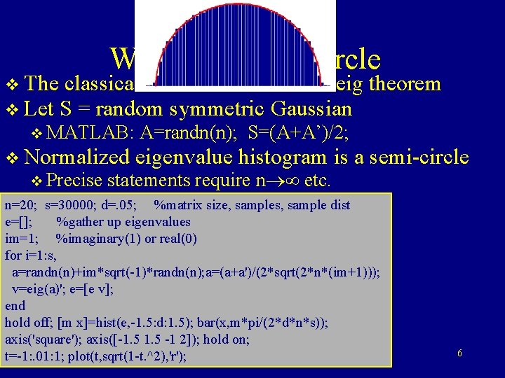 Wigner’s Semi-Circle v The classical & most famous rand eig v Let S =