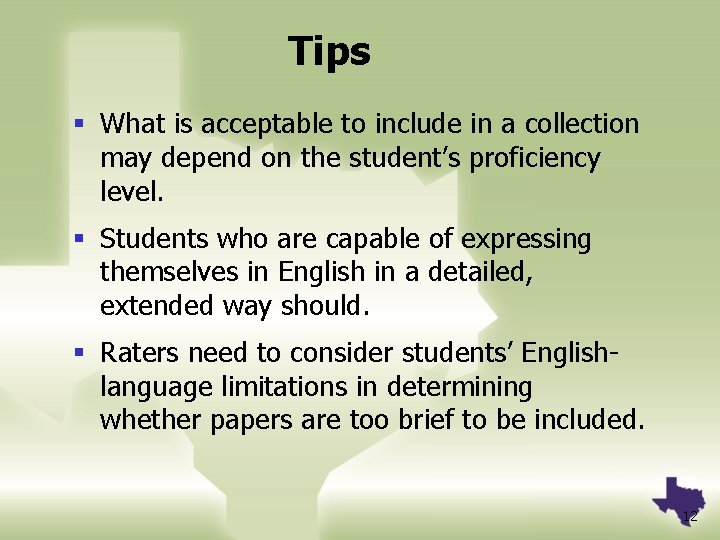 Tips § What is acceptable to include in a collection may depend on the