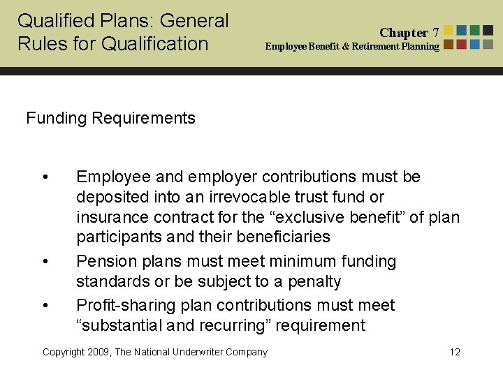 Qualified Plans: General Rules for Qualification Chapter 7 Employee Benefit & Retirement Planning Funding