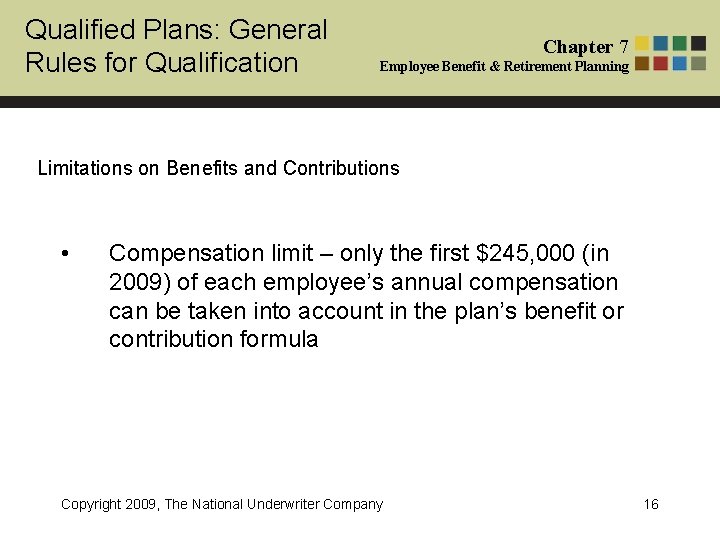 Qualified Plans: General Rules for Qualification Chapter 7 Employee Benefit & Retirement Planning Limitations