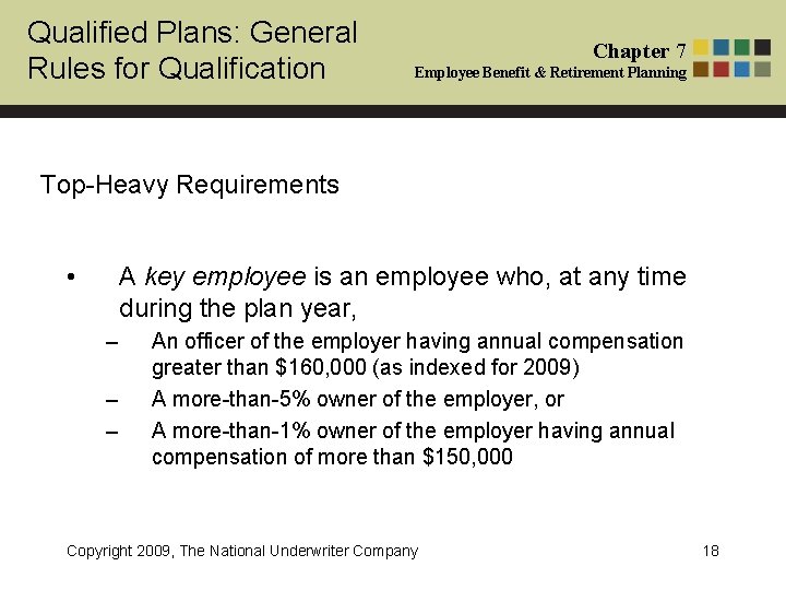 Qualified Plans: General Rules for Qualification Chapter 7 Employee Benefit & Retirement Planning Top-Heavy