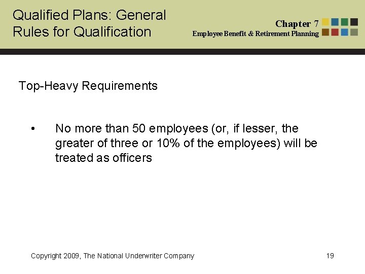 Qualified Plans: General Rules for Qualification Chapter 7 Employee Benefit & Retirement Planning Top-Heavy