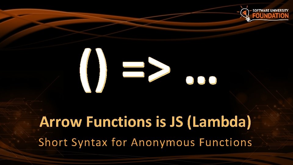 () => … Arrow Functions is JS (Lambda) Short Syntax for Anonymous Functions 