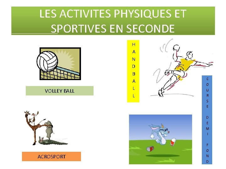 LES ACTIVITES PHYSIQUES ET SPORTIVES EN SECONDE VOLLEY BALL H A N D B