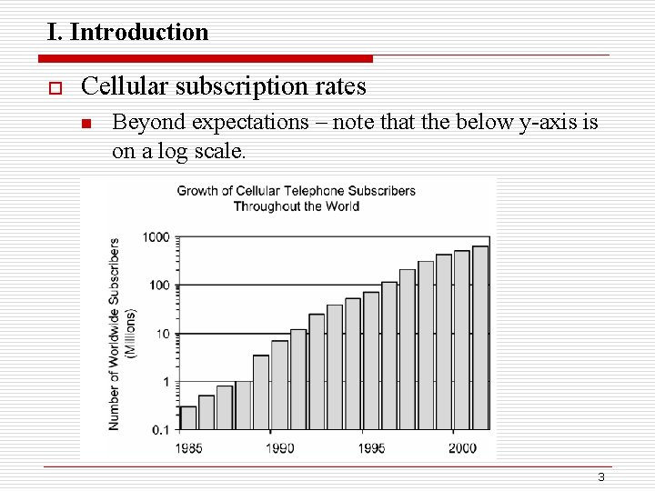 I. Introduction o Cellular subscription rates n Beyond expectations – note that the below I. Introduction o Cellular subscription rates n Beyond expectations – note that the below