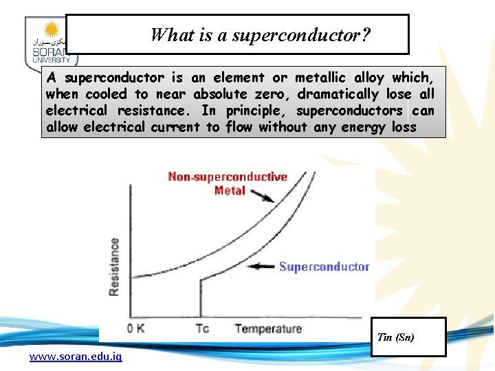 What is a superconductor? A superconductor is an element or metallic alloy which, when