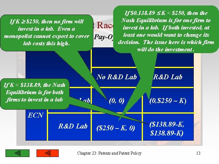 If $0. 138. 89 K < $250, then the Nash Equilibrium is for one