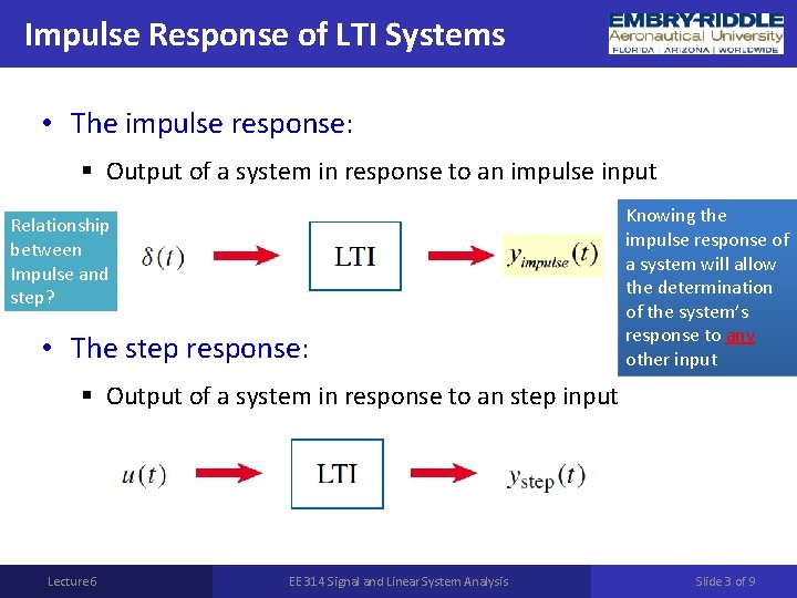 Impulse Response of LTI Systems • The impulse response: § Output of a system