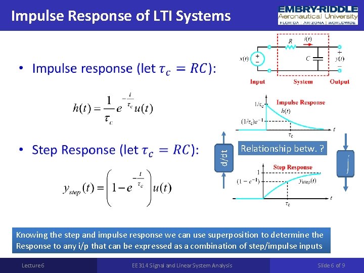 Impulse Response of LTI Systems • Relationship betw. ? Knowing the step and impulse