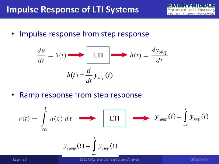 Impulse Response of LTI Systems • Impulse response from step response • Ramp response