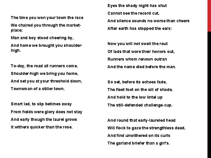 Eyes the shady night has shut The time you won your town the race