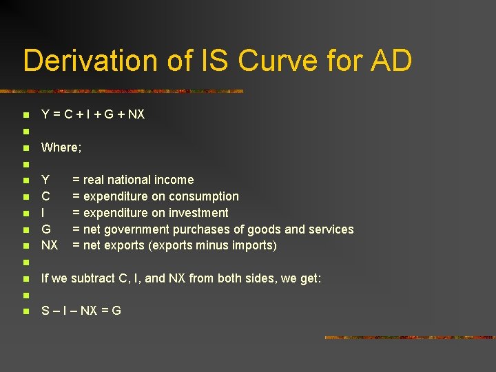 Derivation of IS Curve for AD n Y = C + I + G