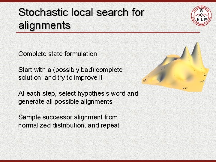 Stochastic local search for alignments Complete state formulation Start with a (possibly bad) complete