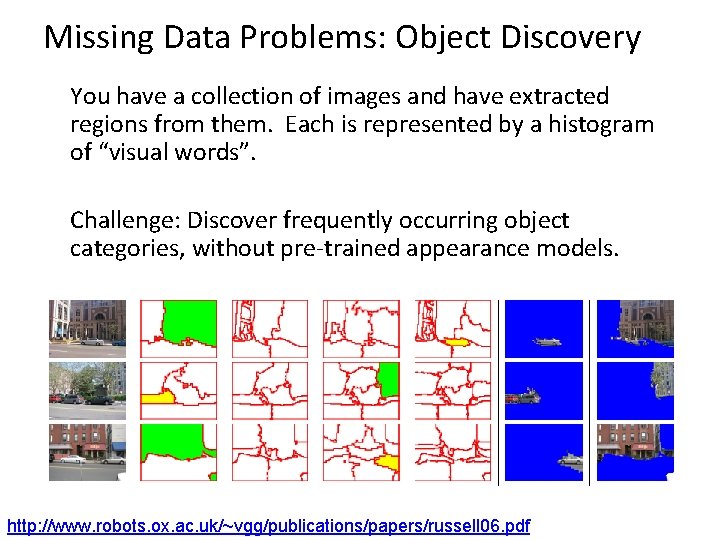 Missing Data Problems: Object Discovery You have a collection of images and have extracted