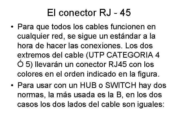 El conector RJ - 45 • Para que todos los cables funcionen en cualquier