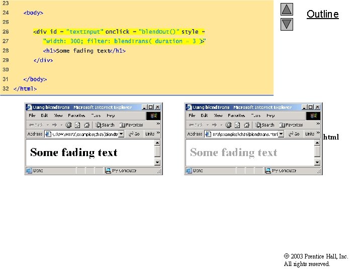 Outline blendtrans. html (2 of 2) 2003 Prentice Hall, Inc. All rights reserved. 