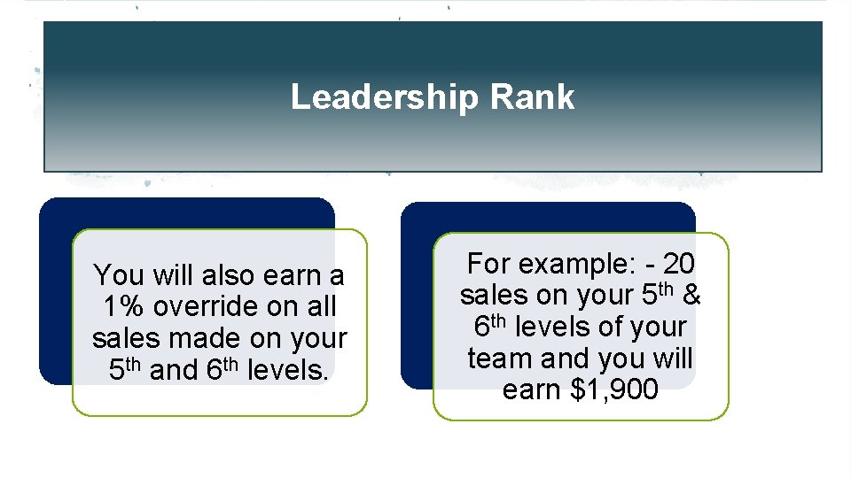 Leadership Rank You will also earn a 1% override on all sales made on