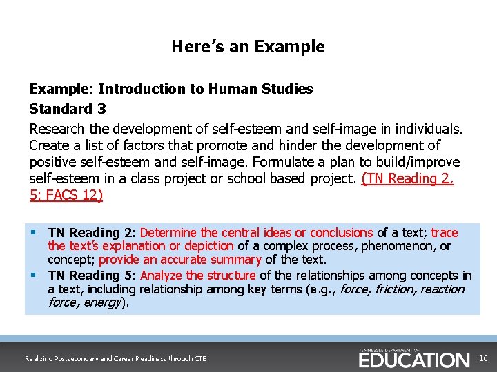 Here’s an Example: Introduction to Human Studies Standard 3 Research the development of self-esteem