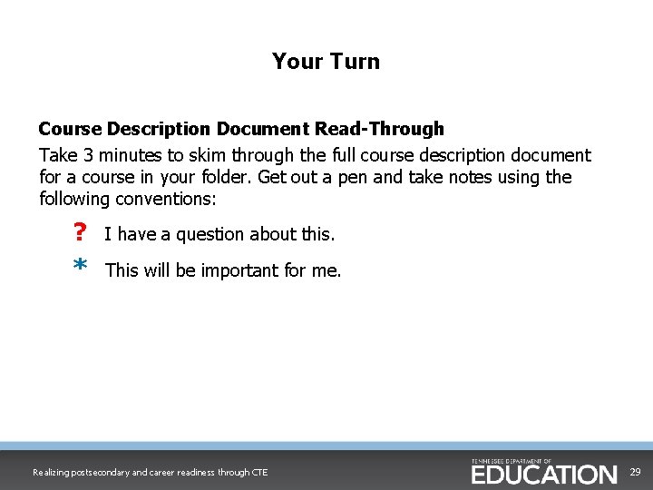 Your Turn Course Description Document Read-Through Take 3 minutes to skim through the full