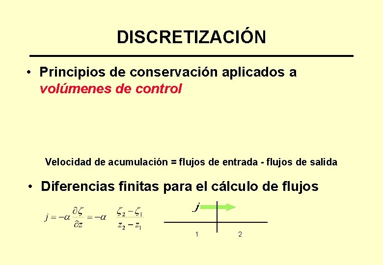 DISCRETIZACIÓN • Principios de conservación aplicados a volúmenes de control Velocidad de acumulación =