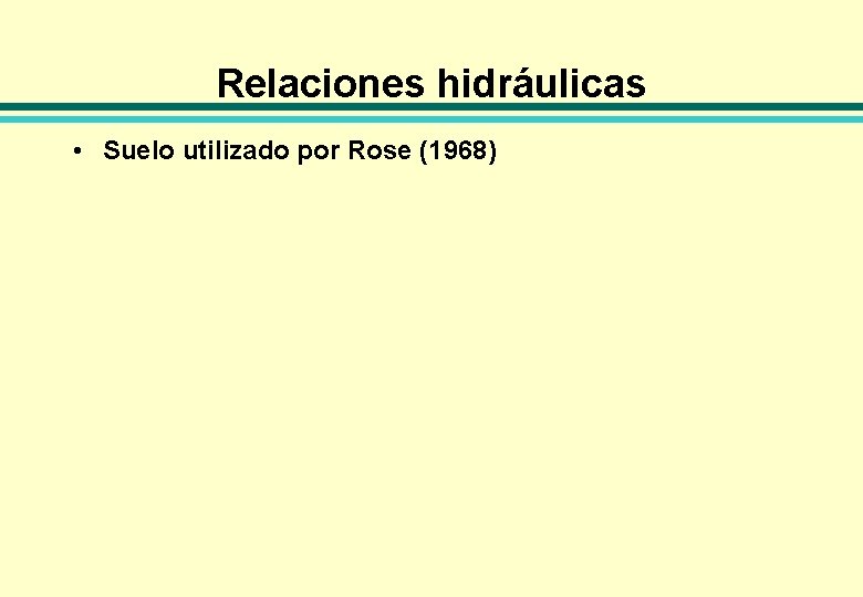 Relaciones hidráulicas • Suelo utilizado por Rose (1968) 