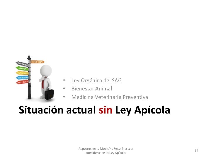  • • • Ley Orgánica del SAG Bienestar Animal Medicina Veterinaria Preventiva Situación