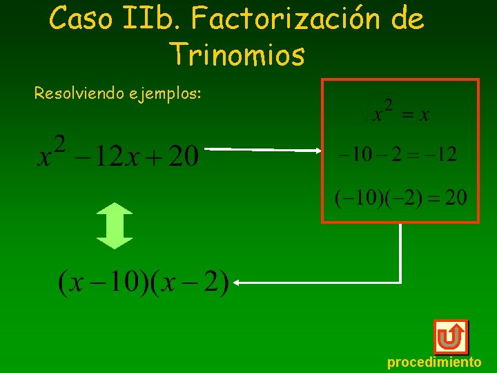 Caso IIb. Factorización de Trinomios Resolviendo ejemplos: procedimiento 