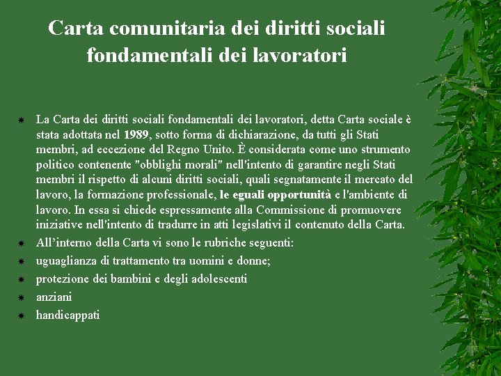 Carta comunitaria dei diritti sociali fondamentali dei lavoratori La Carta dei diritti sociali fondamentali