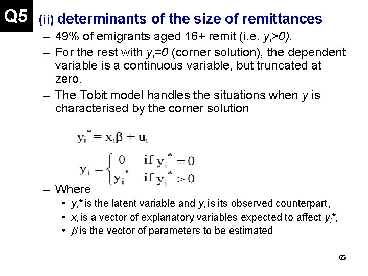 Q 5 • (ii) determinants of the size of remittances – 49% of emigrants