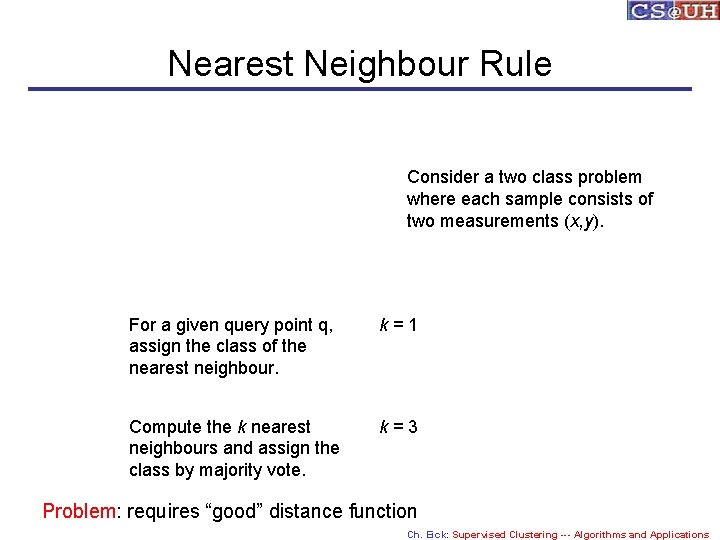 Nearest Neighbour Rule Consider a two class problem where each sample consists of two