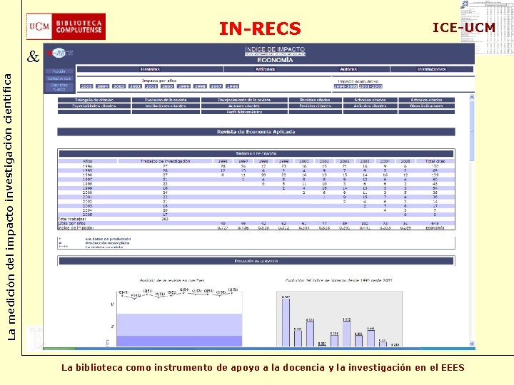 IN-RECS ICE-UCM La medición del impacto investigación científica & La biblioteca como instrumento de