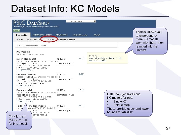 Dataset Info: KC Models Toolbox allows you to export one or more KC models,