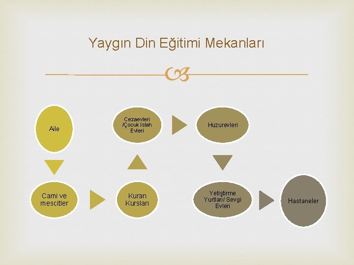 Yaygın Din Eğitimi Mekanları Aile Cezaevleri /Çocuk Islah Evleri Huzurevleri Cami ve mescitler Kuran