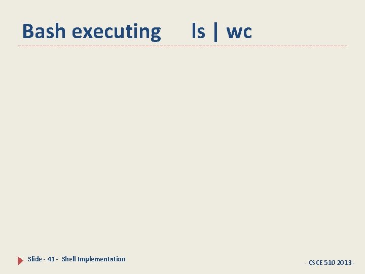 Bash executing Slide - 41 - Shell Implementation ls | wc - CSCE 510