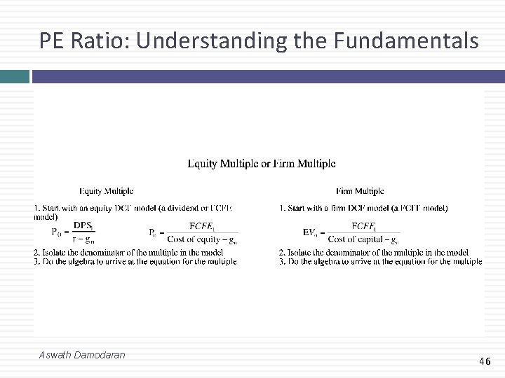 PE Ratio: Understanding the Fundamentals Aswath Damodaran 46 PE Ratio: Understanding the Fundamentals Aswath Damodaran 46