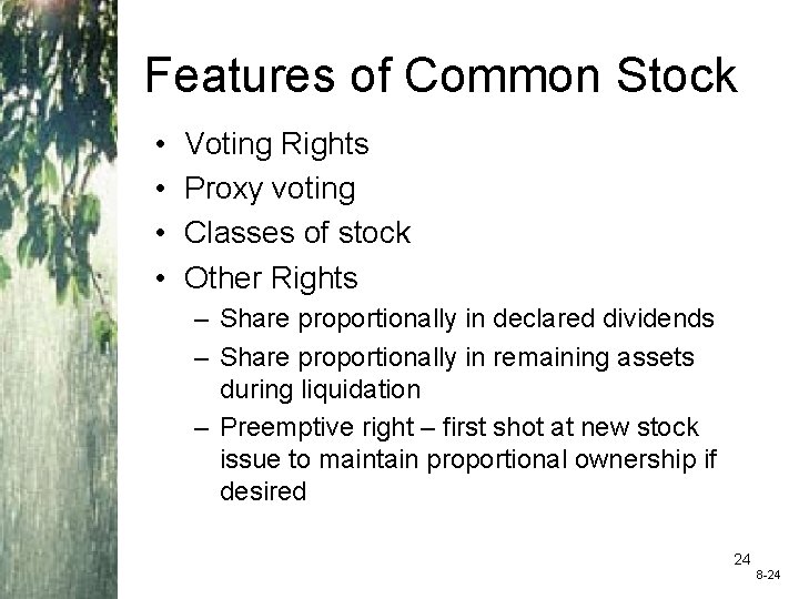 Features of Common Stock • • Voting Rights Proxy voting Classes of stock Other