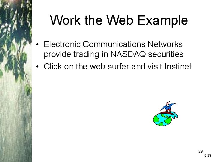 Work the Web Example • Electronic Communications Networks provide trading in NASDAQ securities •