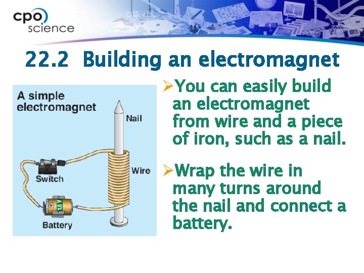 22. 2 Building an electromagnet ØYou can easily build an electromagnet from wire and