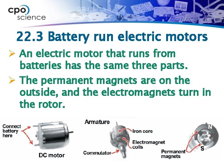 22. 3 Battery run electric motors Ø An electric motor that runs from batteries