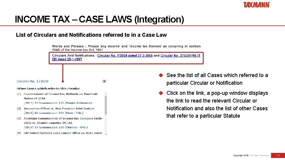 INCOME TAX – CASE LAWS (Integration) List of Circulars and Notifications referred to in