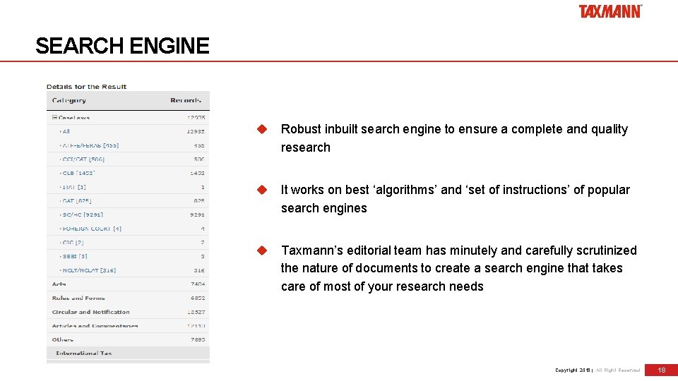 SEARCH ENGINE Robust inbuilt search engine to ensure a complete and quality research It