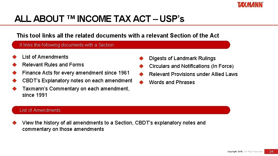 ALL ABOUT ™ INCOME TAX ACT – USP’s This tool links all the related