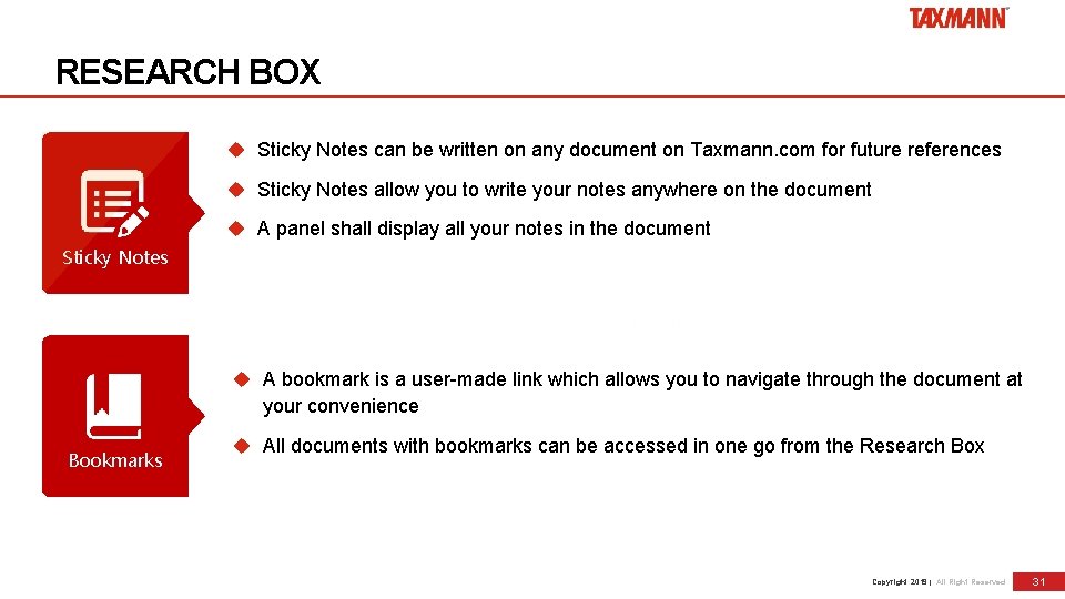 RESEARCH BOX Sticky Notes can be written on any document on Taxmann. com for