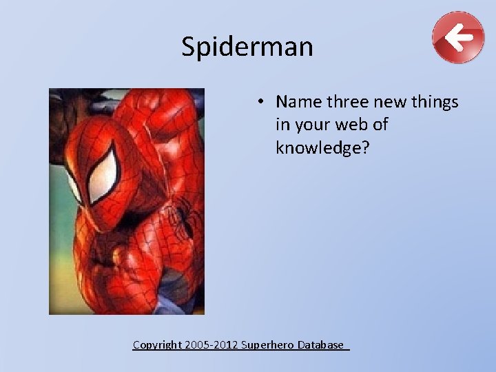 Spiderman • Name three new things in your web of knowledge? Copyright 2005 -2012