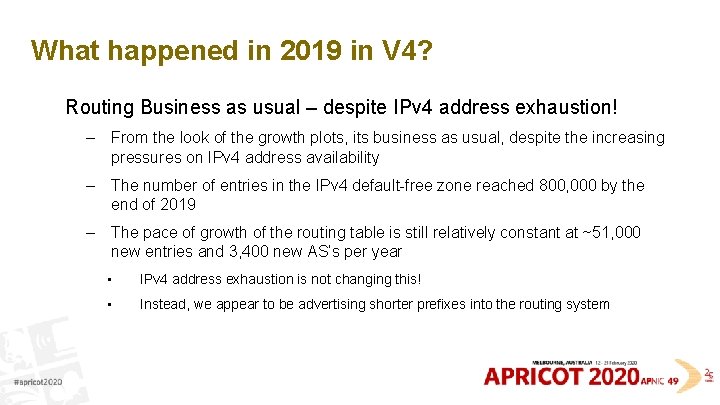 What happened in 2019 in V 4? Routing Business as usual – despite IPv