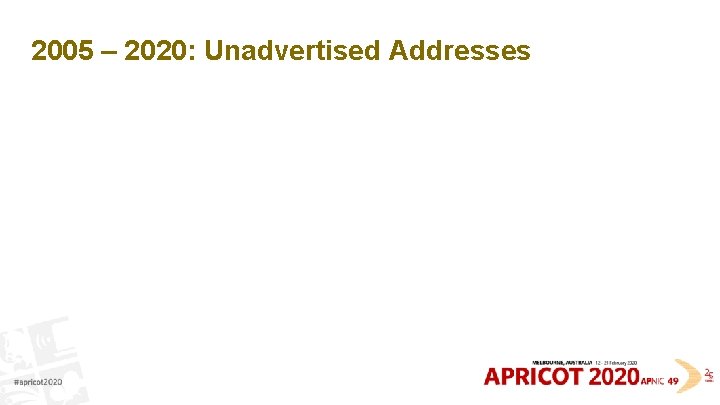 2005 – 2020: Unadvertised Addresses 